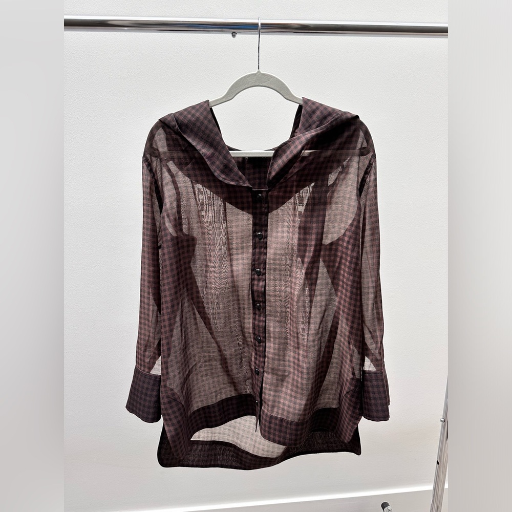 GANNI Brown Plaid Button-Up